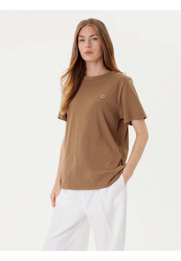 TwinSet - TWINSET T-Shirt 252TP2057 Brązowy Loose Fit. Kolor: brązowy. Materiał: bawełna
