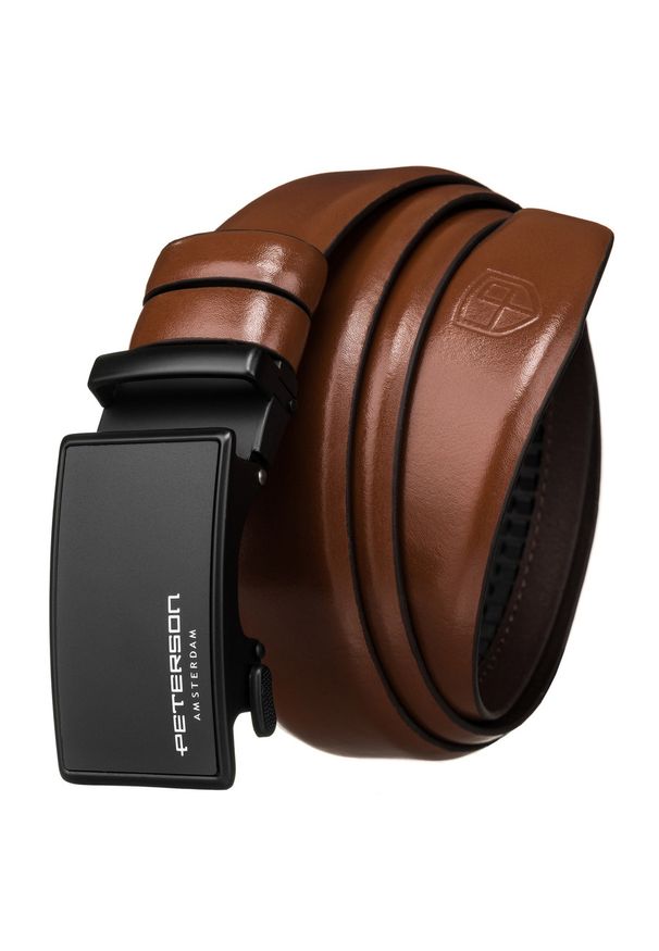 Pasek męski Peterson PTN A004 BROWN brązowy. Kolor: brązowy. Materiał: jeans, skóra