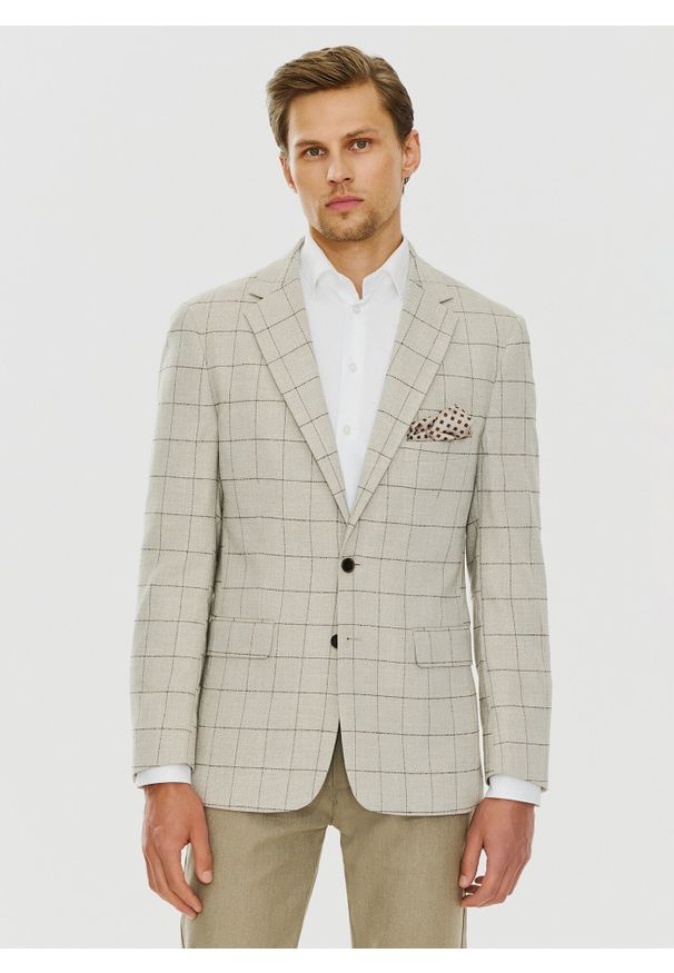 Pako Lorente - PAKO LORENTE – Casualowa marynarka męska w kratę. Okazja: na co dzień. Materiał: jeans. Wzór: kratka. Styl: casual