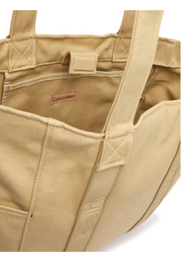 Calvin Klein Torebka Webbing Strap Canvas Tote LV04F3463G Beżowy. Kolor: beżowy