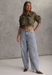 Renee - Niebieskie Jeansy Typu Loose z Bawełną High Waist Maeriala. Okazja: na co dzień. Stan: podwyższony. Kolor: niebieski. Styl: casual #3