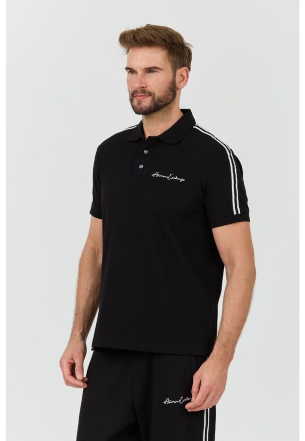 Armani Exchange - ARMANI EXCHANGE Czarne polo. Typ kołnierza: polo. Kolor: czarny