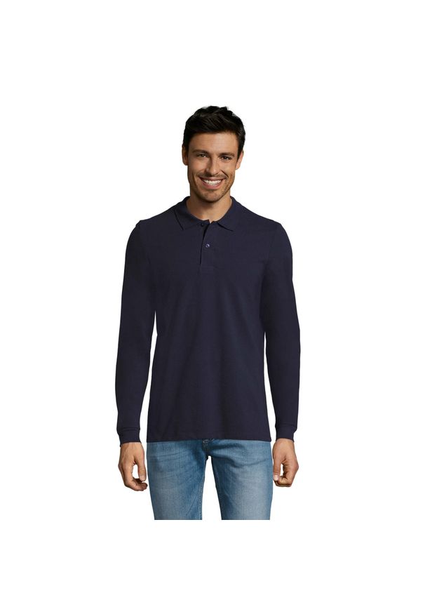 SOL'S - Męska Koszulka Polo Perfect Plain Pique Z Długim Rękawem. Typ kołnierza: polo. Kolor: niebieski. Długość rękawa: długi rękaw. Długość: długie