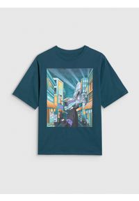 4f - 4F T-shirt oversize z nadrukiem chłopięcy - turkusowy 152 (11-12 lat). Okazja: na co dzień. Kolor: turkusowy. Materiał: jersey, bawełna, materiał. Wzór: nadruk. Sezon: lato. Styl: sportowy, klasyczny, casual