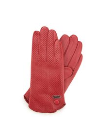 Wittchen - Damskie rękawiczki skórzane dziurkowane czerwone. Kolor: czerwony. Materiał: skóra. Wzór: ażurowy. Styl: klasyczny, elegancki