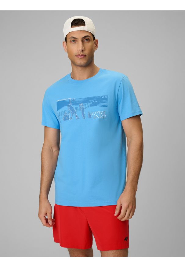 4f - 4F T-shirt reagular z nadrukiem męski - niebieski S. Okazja: na co dzień. Kolor: niebieski. Materiał: materiał, bawełna, dzianina. Wzór: nadruk. Styl: sportowy, klasyczny, casual