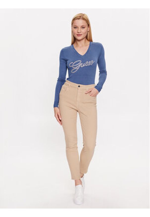 Guess Sweter W3YR21 Z2NQ2 Niebieski Slim Fit. Kolor: niebieski. Materiał: wiskoza