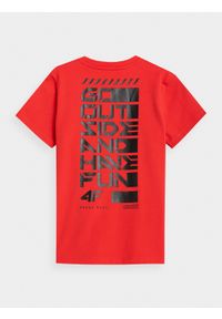 4f - T-shirt z nadrukiem chłopięcy. Kolor: czerwony. Materiał: dzianina, bawełna. Wzór: nadruk #2