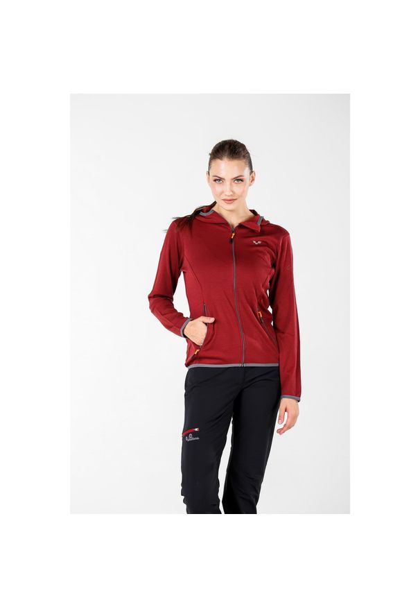 WOOLONA - Damska bluza rozpinana z kapturem 100% Merino - Marin/Woolona. Typ kołnierza: kaptur. Kolor: fioletowy