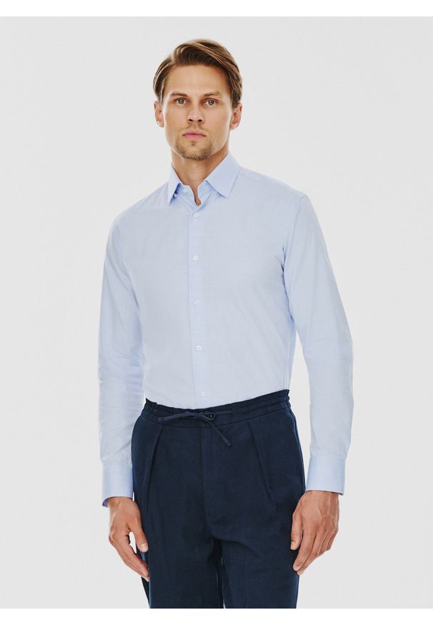 Pako Lorente - PAKO LORENTE – Niebieska koszula męska. Kolor: niebieski. Materiał: bawełna. Długość rękawa: długi rękaw. Długość: długie. Wzór: gładki