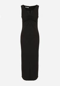 Born2be - Czarna Dopasowana Sukienka z Wiskozą Ozdobiona Marszczeniem Siloria. Okazja: na co dzień. Typ kołnierza: dekolt w kształcie V. Kolor: czarny. Materiał: wiskoza. Wzór: aplikacja. Sezon: lato. Typ sukienki: proste. Styl: casual, elegancki #6