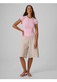 4f - 4F T-shirt slim gładki damski - różowy XS. Okazja: na co dzień. Kolor: różowy. Materiał: tkanina. Wzór: gładki. Styl: casual, klasyczny #2