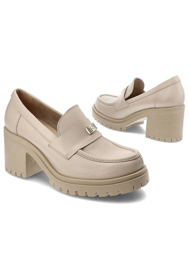 Beżowe Półbuty Armodo Modne Obuwie Damskie. Okazja: na co dzień. Kolor: beżowy. Materiał: skóra. Styl: casual