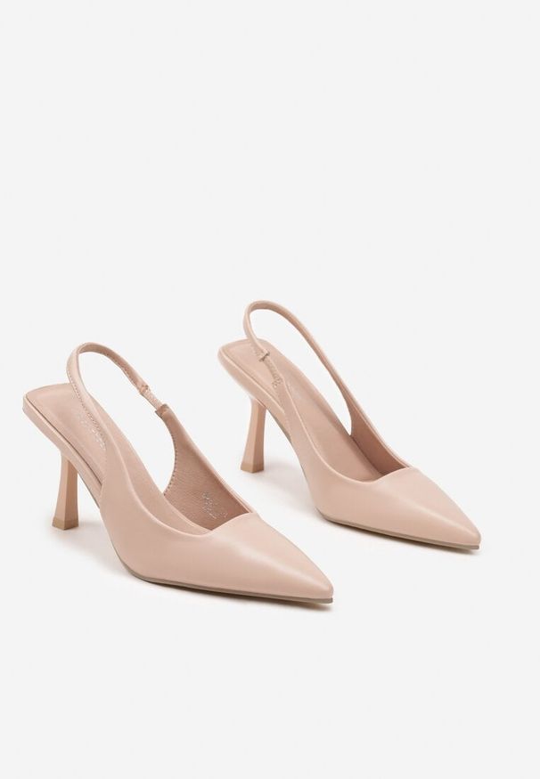 Born2be - Beżowe Sandały Slingback na Szpilce z Noskiem w Szpic Nanoril. Kolor: beżowy. Materiał: jeans. Obcas: na szpilce. Styl: elegancki. Wysokość obcasa: średni