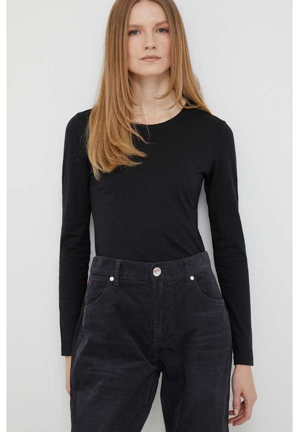Calvin Klein longsleeve bawełniany kolor czarny. Okazja: na co dzień. Kolor: czarny. Materiał: bawełna. Długość rękawa: długi rękaw. Styl: casual