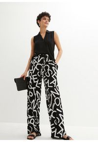 bonprix - Spodnie Marlena z wiązanym paskiem. Kolor: czarny. Wzór: nadruk #3