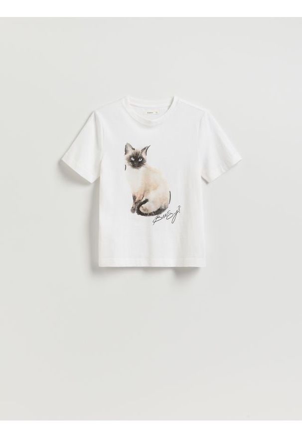 Reserved - T-shirt z nadrukiem - złamana biel. Materiał: bawełna. Wzór: nadruk