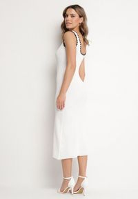 Born2be - Biała Sukienka Dzianinowa o Taliowanym Kroju na Ramiączkach z Lamówką Zenlimi. Okazja: na co dzień. Typ kołnierza: dekolt w kształcie V. Kolor: biały. Materiał: dzianina. Długość rękawa: na ramiączkach. Styl: elegancki, casual #5