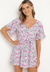 Born2be - Jasnofioletowy Kombinezon z Gumką w Pasie z Materiałowym Paskiem Tessianna. Okazja: na co dzień. Kolor: fioletowy. Materiał: materiał. Styl: elegancki, casual #4