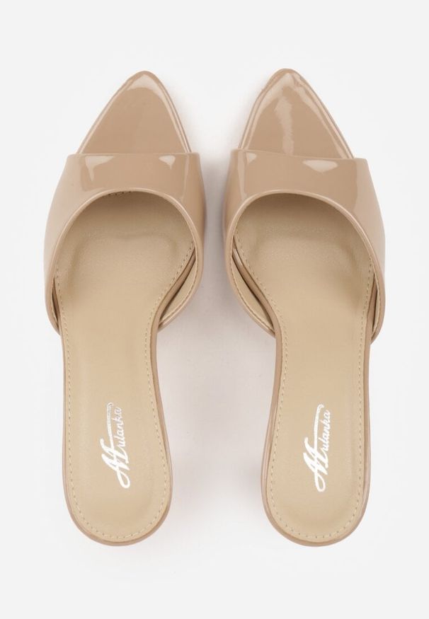 Renee - Ciemnobeżowe Klapki Peep Toe na Szpilce ze Szpiczastym Noskiem Arinatia. Okazja: na co dzień, na imprezę. Nosek buta: otwarty. Kolor: beżowy. Sezon: lato. Obcas: na szpilce. Styl: elegancki, casual. Wysokość obcasa: średni