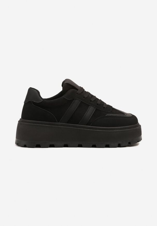 Renee - Czarne Sneakersy w Stylu Klasycznych Tenisówek na Platformie ze Żłobieniami Xarmio. Kolor: czarny. Materiał: jeans. Obcas: na platformie