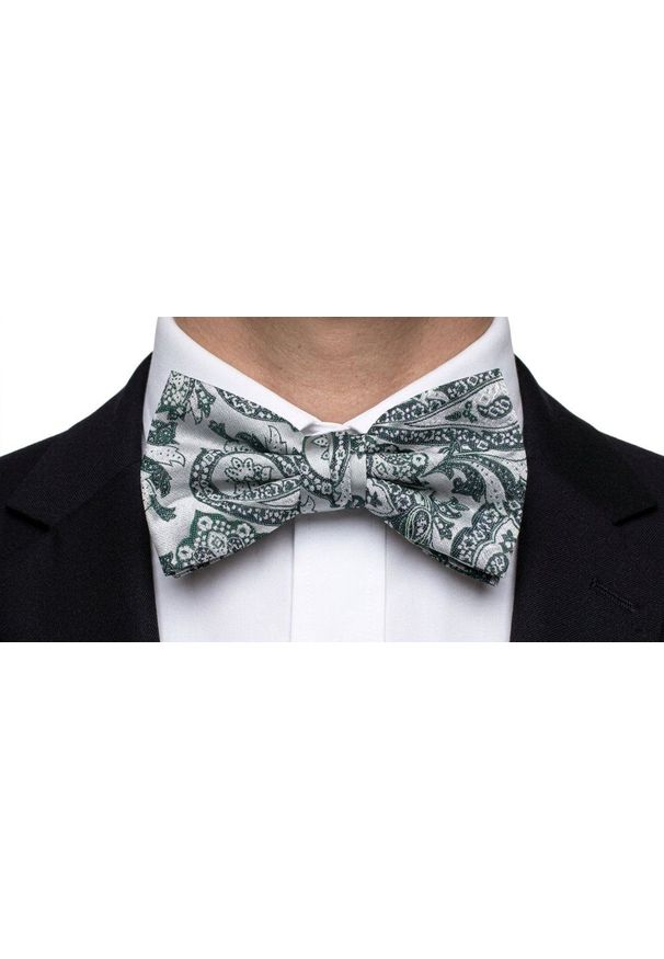 Mucha Męska z Poszetką - Chattier - Srebrna z Odcieniami Zieleni. Kolor: srebrny, zielony, wielokolorowy. Styl: sportowy, elegancki