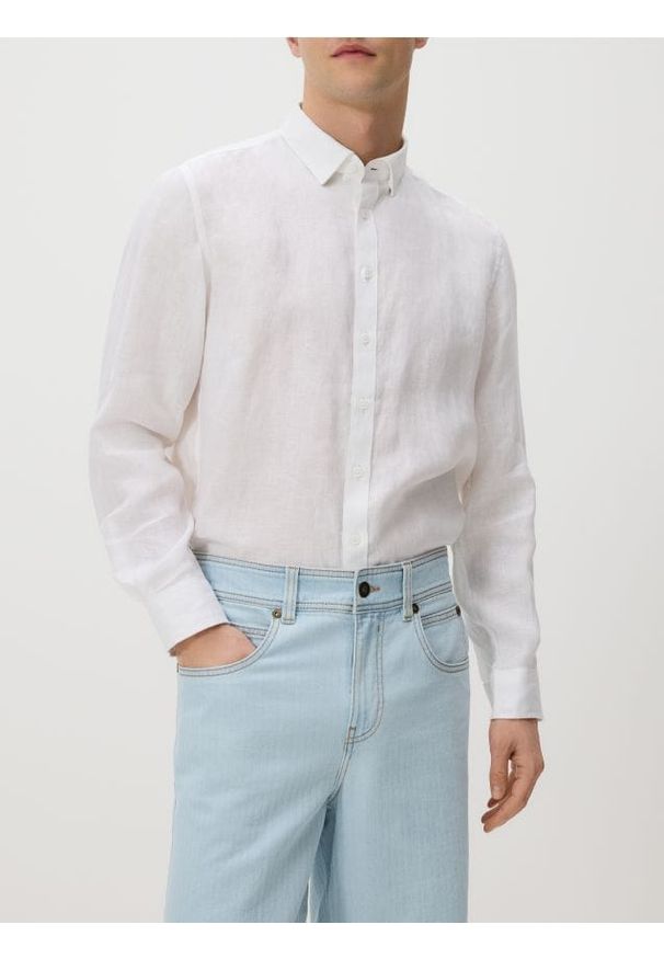 Reserved - Lniana koszula regular fit - biały. Kolor: biały. Materiał: len