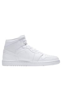 Buty do chodzenia męskie Nike Air Jordan 1 Mid. Wysokość cholewki: za kostkę. Zapięcie: sznurówki. Kolor: biały. Materiał: skóra, syntetyk, tkanina, materiał. Szerokość cholewki: normalna. Sport: turystyka piesza