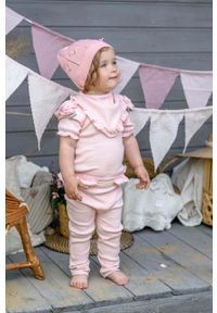 Jamiks legginsy niemowlęce kolor różowy gładkie. Kolor: różowy. Materiał: dzianina. Wzór: gładki