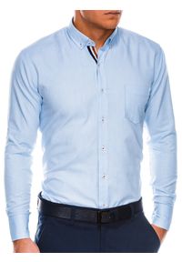 Ombre Clothing - Koszula męska z kontrastową plisą REGULAR FIT K490 - błękitna - XL. Typ kołnierza: button down. Kolor: niebieski. Materiał: tkanina, poliester, bawełna. Długość rękawa: długi rękaw. Długość: długie. Styl: elegancki #5