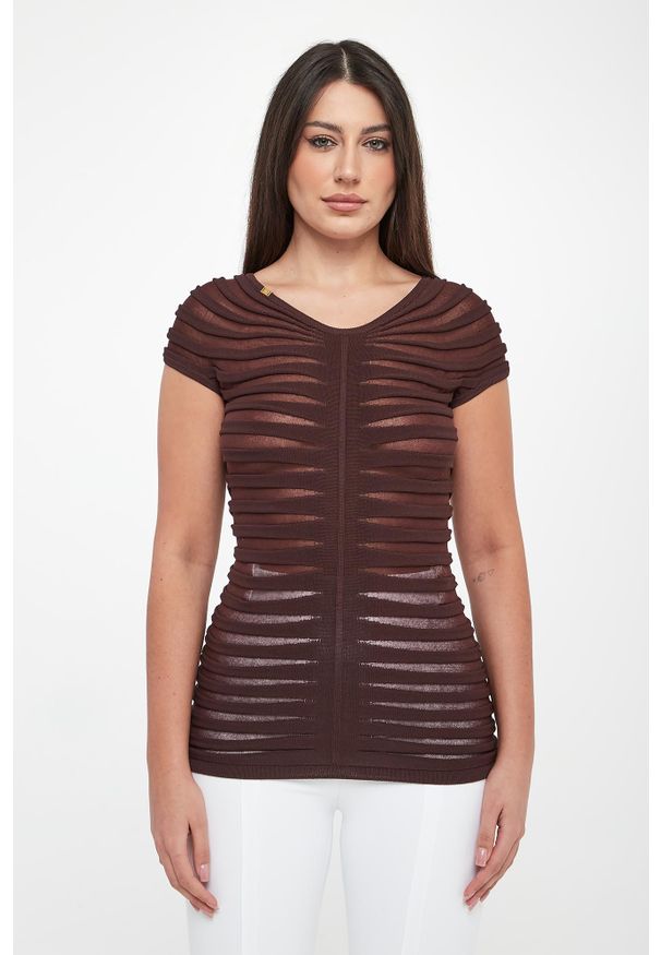 Elisabetta Franchi - Bluzka damska z tiulu ELISABETTA FRANCHI. Materiał: tiul