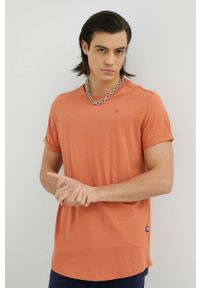 G-Star RAW - G-Star Raw t-shirt bawełniany kolor brązowy gładki. Kolor: pomarańczowy. Materiał: bawełna. Wzór: gładki #1
