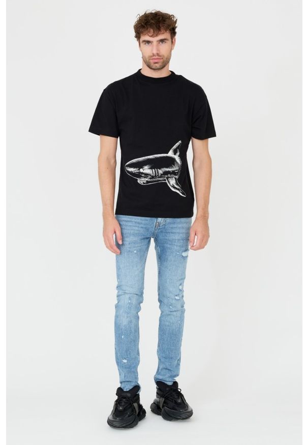 PALM ANGELS Czarny męski t-shirt Broken Shark Classic Tee, Rozmiar L. Kolor: czarny