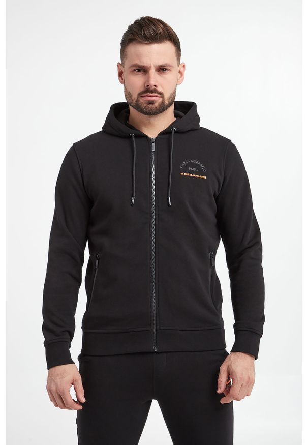Karl Lagerfeld - Bluza dresowa męska KARL LAGERFELD. Typ kołnierza: kaptur. Materiał: tkanina, bawełna, dresówka. Wzór: aplikacja