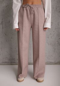 Renee - Beżowy Komplet Dresowy z Dzianiny z Wiskozą Bluza i Spodnie Wide Leg Nevelida. Kolor: beżowy. Materiał: dzianina, wiskoza, dresówka #5