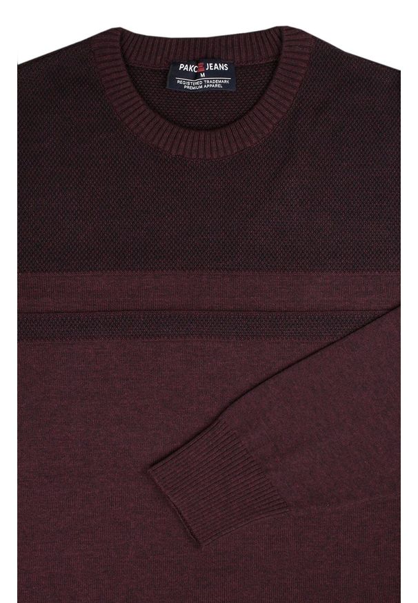 Klasyczny Sweter - Wełna z Akrylem - Pako Jeans - Bordowy. Okazja: na co dzień, na spotkanie biznesowe, do pracy. Kolor: czerwony. Materiał: bawełna, poliester. Styl: klasyczny