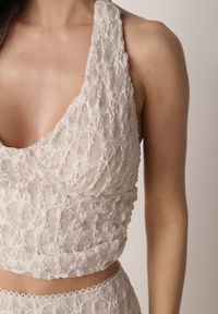 Born2be - Beżowy Koronkowy Komplet Top Wiązany na Szyi i Spódnica Corinatea. Kolor: beżowy. Materiał: koronka #7