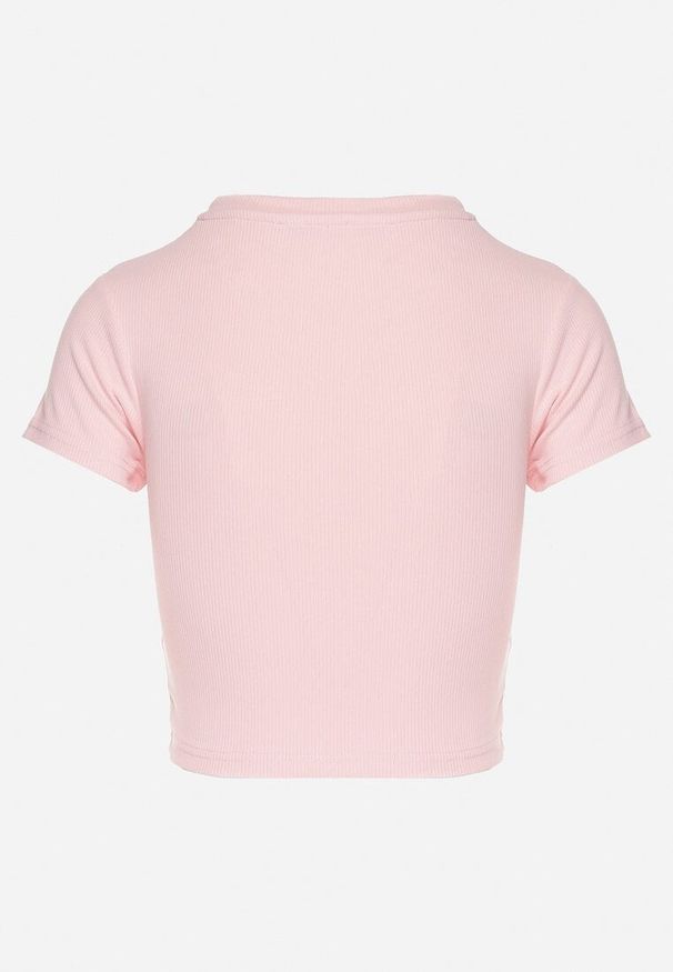 Born2be - Jasnoróżowy T-shirt z Prążkowanego Materiału o Krótkim Kroju Telunna. Okazja: na co dzień, na spotkanie biznesowe, na spacer. Kolor: różowy. Materiał: prążkowany, materiał. Długość: krótkie. Styl: elegancki, casual, klasyczny, biznesowy