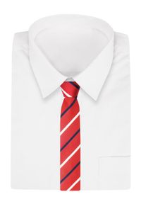 Alties - Krawat Czerwony w Granatowo-Białe Paski 7 cm, Elegancki, Klasyczny, Męski -ALTIES. Kolor: wielokolorowy, czerwony, niebieski. Materiał: tkanina. Wzór: paski. Styl: klasyczny, elegancki
