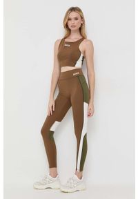 BOSS legginsy x Alica Schmidt damskie kolor brązowy z nadrukiem. Kolor: brązowy. Materiał: materiał, dzianina. Wzór: nadruk. Sport: fitness #4