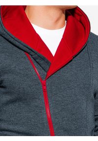 Ombre Clothing - Bluza męska rozpinana z kapturem - grafitowa/czerwona PRIMO - XL. Typ kołnierza: kaptur. Kolor: szary. Materiał: bawełna, poliester. Styl: młodzieżowy #3