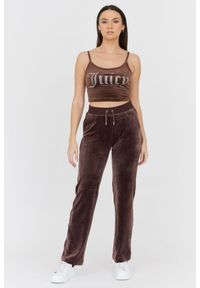Juicy Couture - JUICY COUTURE Brązowy welurowy top z błyszczącym logo. Kolor: brązowy. Materiał: welur #3