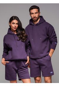 Ombre Clothing - Bluza dresowa unisex z kieszeniami i kapturem – fioletowa V13 OU-SNBC-0105 - XL/XXL. Okazja: na co dzień. Typ kołnierza: kaptur. Kolor: fioletowy. Materiał: dresówka. Wzór: aplikacja. Styl: casual