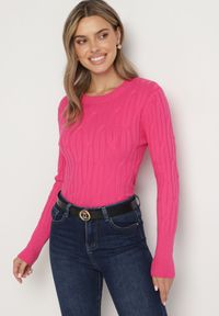 Born2be - Ciemnoróżowy Sweter z Wiskozą Ozdobiony Tłoczeniem Savinia. Okazja: na spotkanie biznesowe, na co dzień. Kolor: różowy. Materiał: wiskoza. Wzór: aplikacja. Styl: biznesowy, casual, elegancki #7
