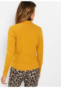Sweter rozpinany bonprix ciemnożółto-złocisty. Kolor: złoty. Materiał: materiał, bawełna, poliamid #5