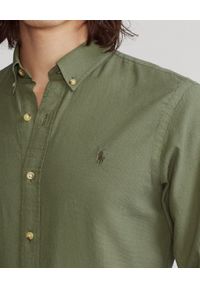 Ralph Lauren - RALPH LAUREN - Zielona koszula Slim Fit Dobby. Typ kołnierza: polo. Kolor: zielony. Materiał: bawełna. Wzór: haft #2