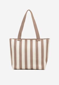 Renee - Beżowa Torebka Shopperka z Suwakiem w Paski Saloniela. Kolor: beżowy. Wzór: paski. Styl: elegancki, casual