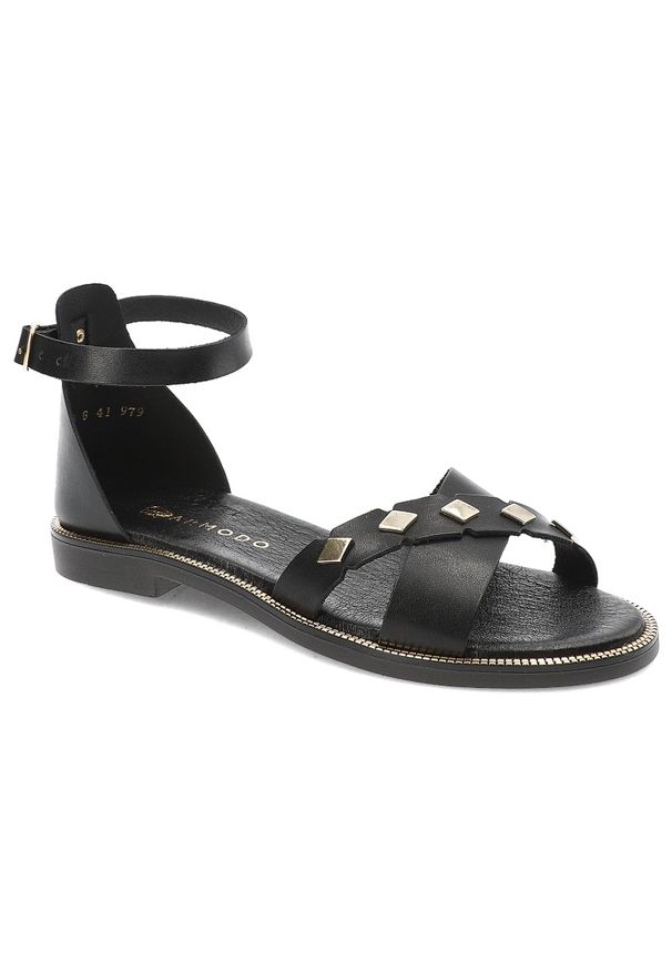 Czarne Sandały Armodo Stylowe Obuwie Damskie. Zapięcie: pasek. Kolor: czarny. Materiał: jeans, skóra. Wzór: paski. Obcas: na obcasie. Styl: elegancki. Wysokość obcasa: niski