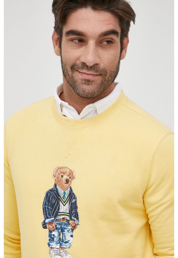 Polo Ralph Lauren bluza męska kolor żółty z nadrukiem. Okazja: na co dzień. Typ kołnierza: polo. Kolor: żółty. Materiał: dzianina. Wzór: nadruk. Styl: casual