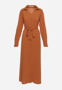 Born2be - Brązowa Rozpinana Sukienka Koszulowa z Regulowanymi Rękawami Grimoire. Kolor: brązowy. Typ sukienki: koszulowe. Styl: wizytowy, elegancki #2